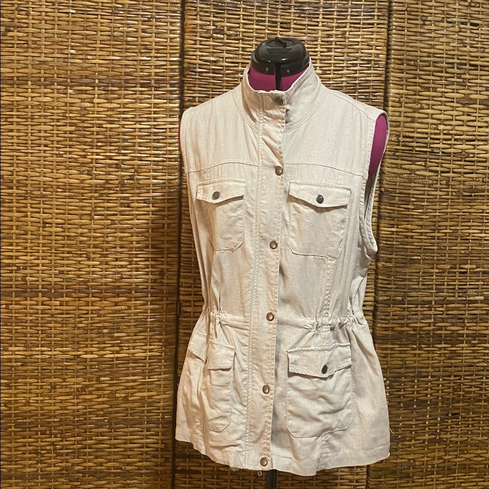 EUC CAVALINI Linen blend cream, drawstring, safari‎ vest XL